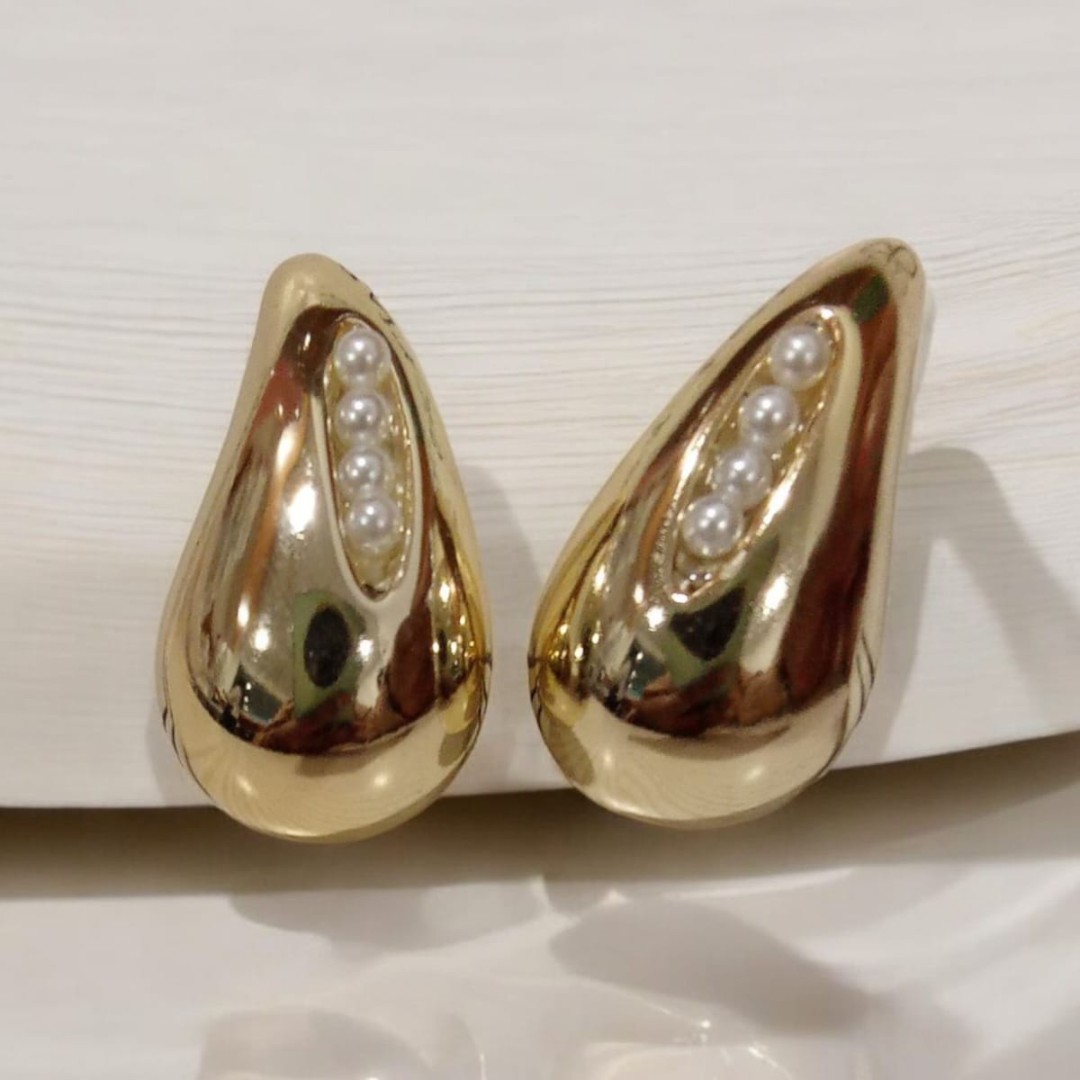 Pearl Golden Tea Drop Earrings - Image 2