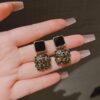 Rhinestone Black Classy Earrings