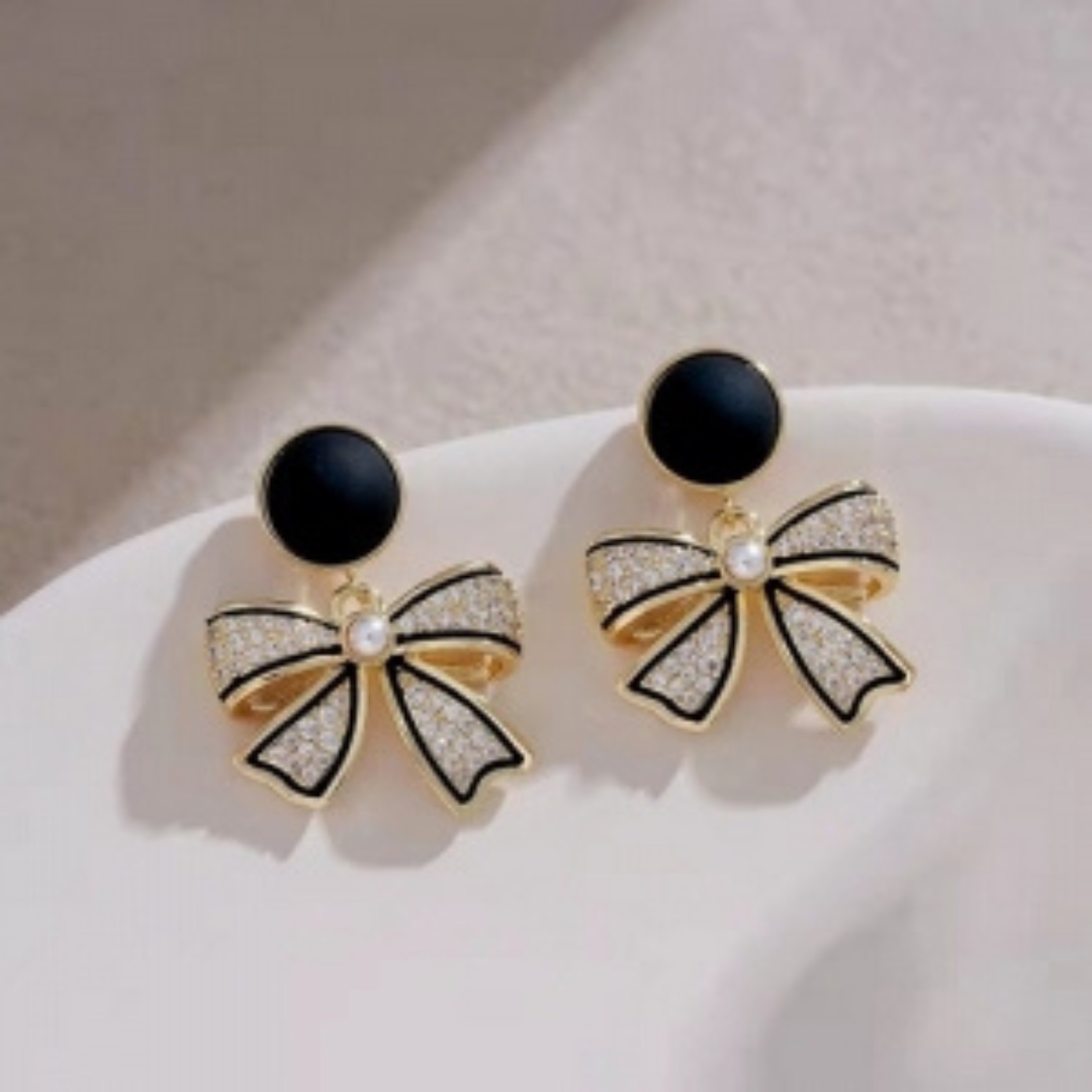 Elegant Stone Bow Earrings - Image 3
