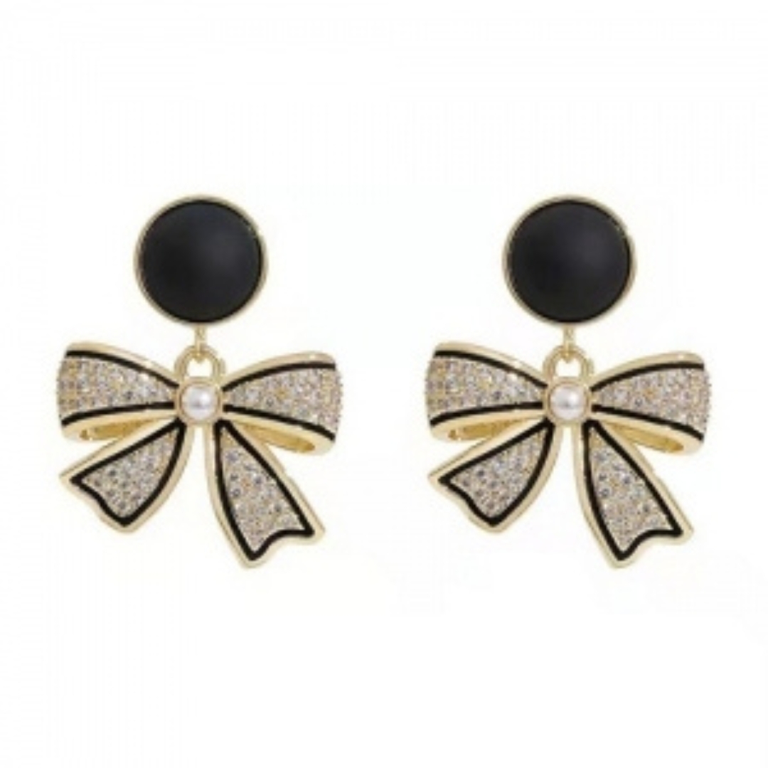 Elegant Stone Bow Earrings - Image 2