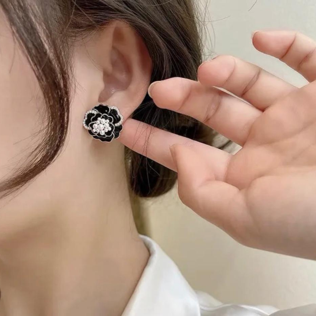Black Floral Earrings - Image 3