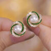 Green White Pearl Studs