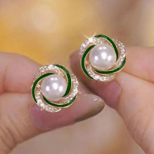 Green White Pearl Studs