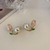 Small Tulip Pearl Stud Earrings